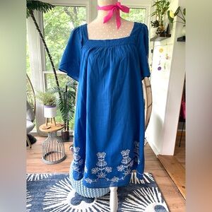 Draper James Maren Blouson Embroidered Cobalt Blue Shift Medium